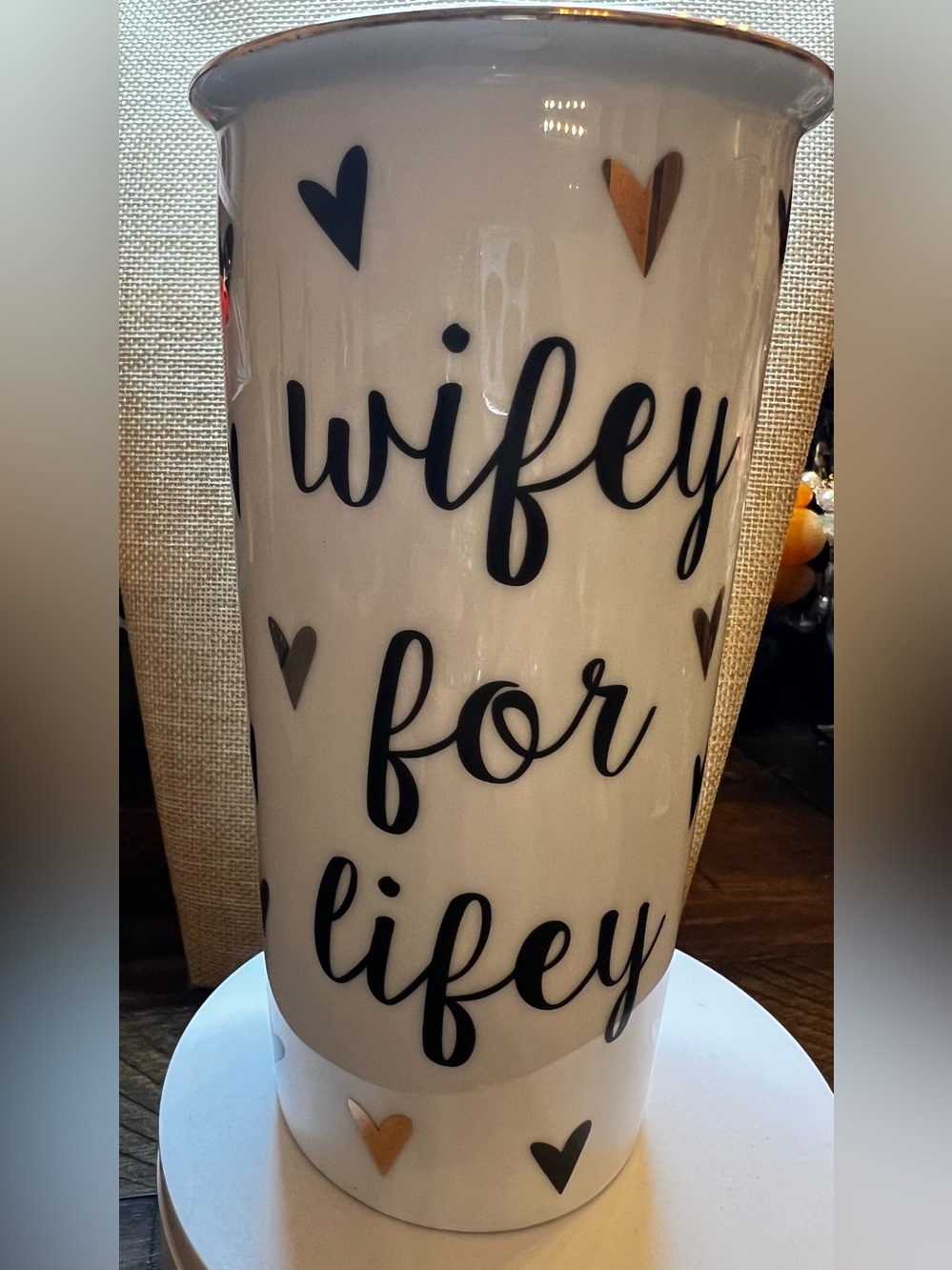 Wifey For Lifey White Ceramic Vase with Hearts